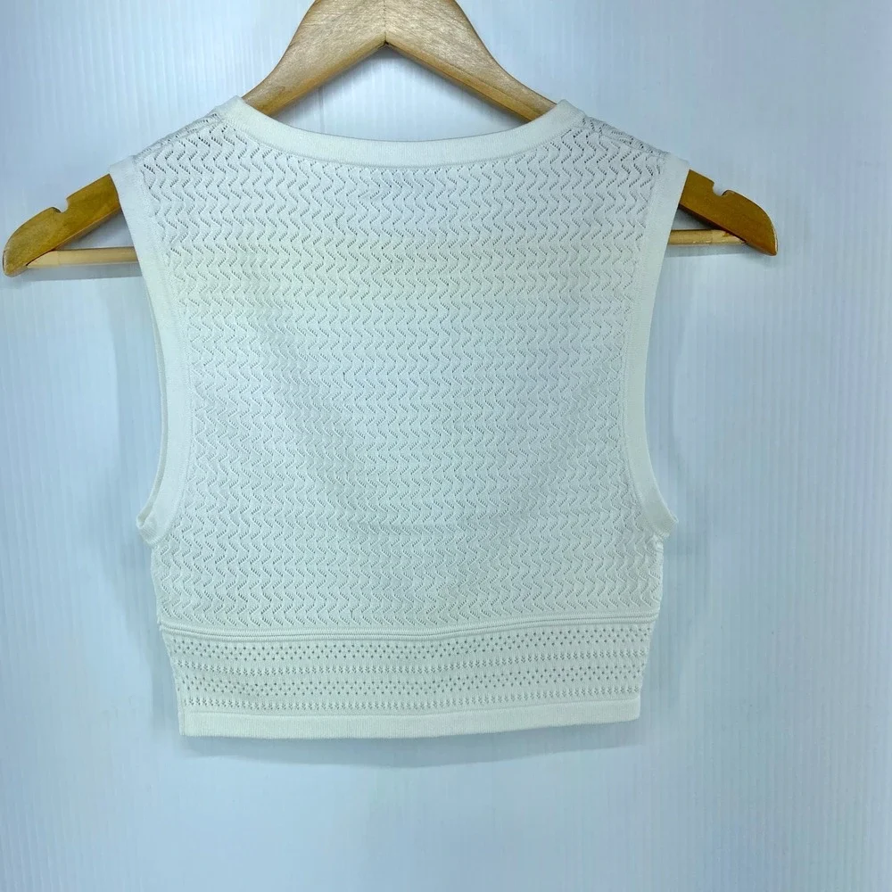 Aritzia Babaton Pointelle Sweater Knit Crop‎ Tank Top White Womens Medium